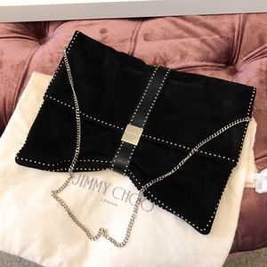Jimmy Choo Black Suede Studded Chandra Chain Bag